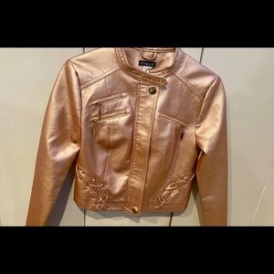 XS Motorcycle pink gold faux leather jacket NEW
